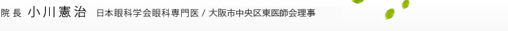 院長　小川憲治　日本眼科学会眼科専門医 / 大阪市中央区東医師会理事